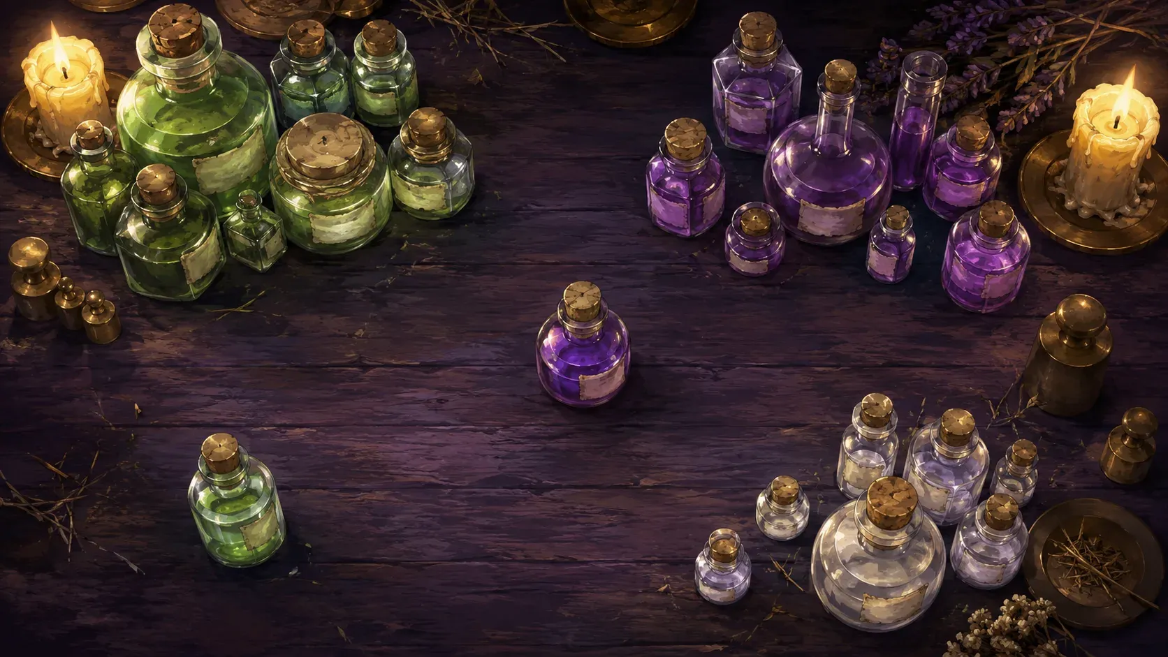 cozy organizing games on Steam, bottles grouped by colour on a shop counter seen from above