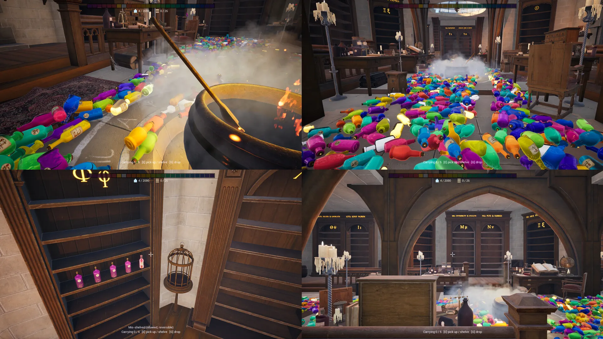 Split-screen couch co-op over a heap of colourful bottles